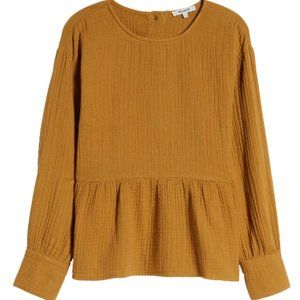 Madewell Button-Back Peplum Top - Gold - L - NWT